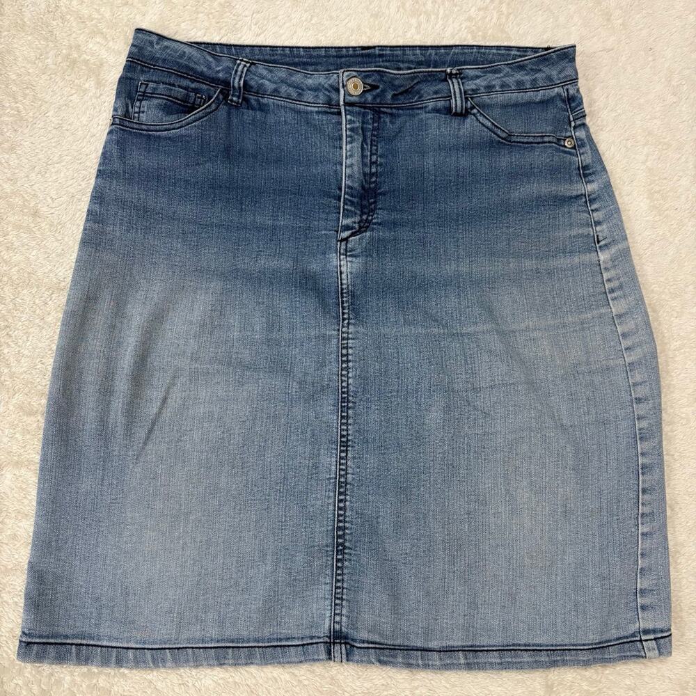 Laura Scott Womens 10 Blue Denim Jean Skirt Stretch Knee Length 5 Pocket